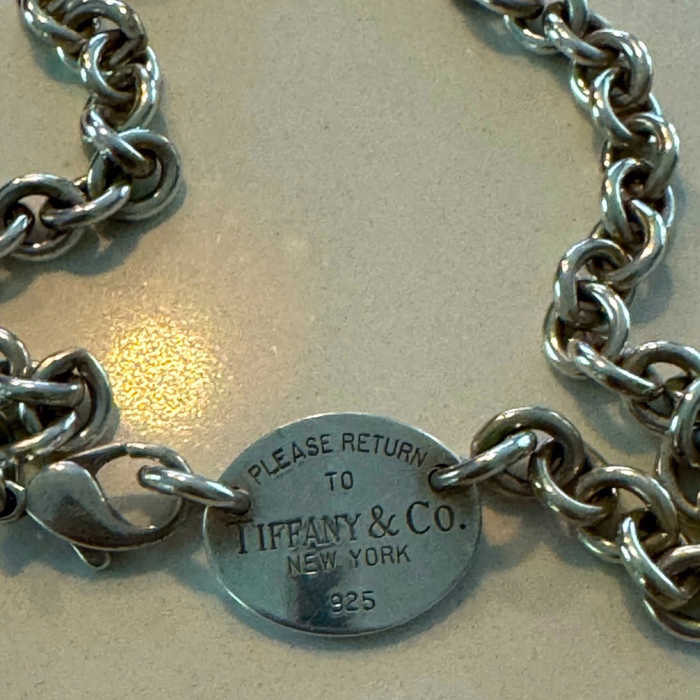 Vintage Tiffany & Co Oval Tag Choker Necklace 925 Silver 100% Authentic